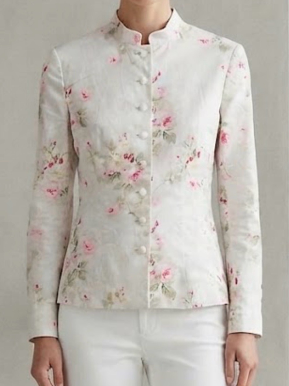 90s Lauren Ralph Lauren Womens Medium Floral Button Jacket Mandarin Collar